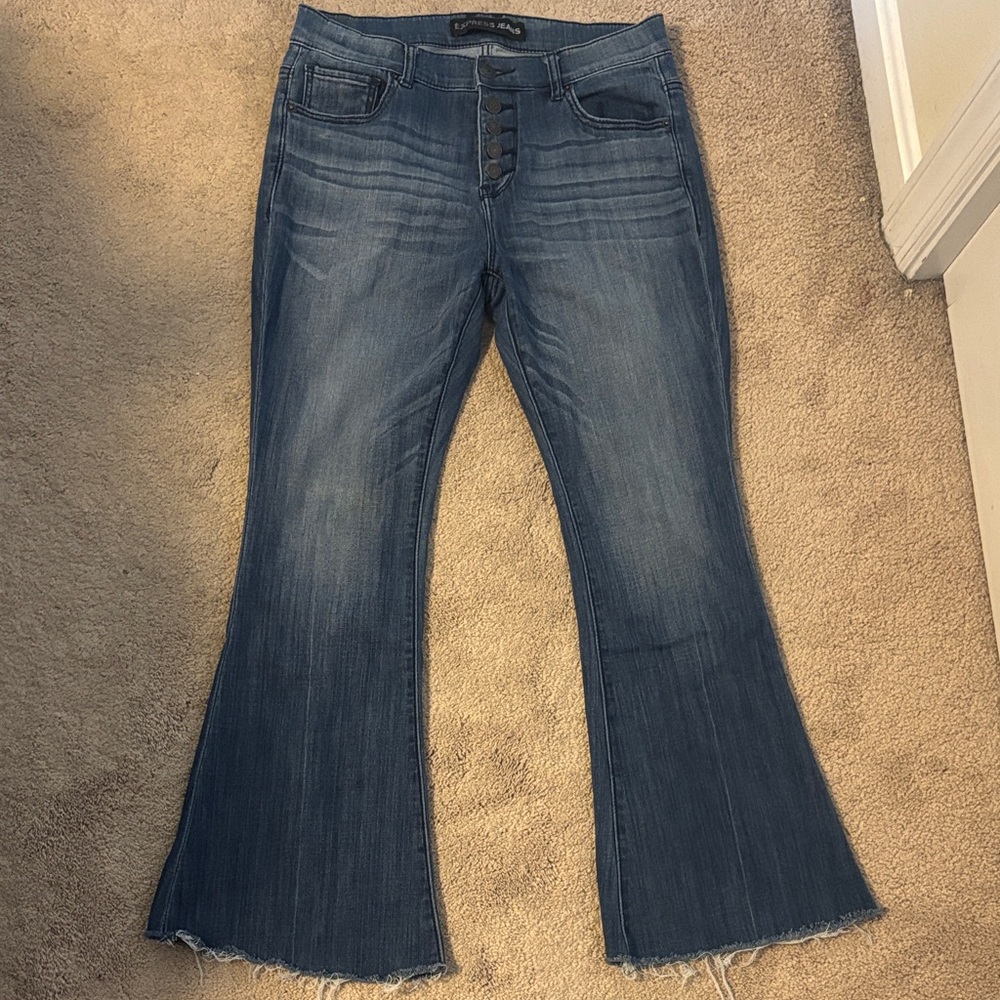 Express Dark Blue High Rise Flare Jeans